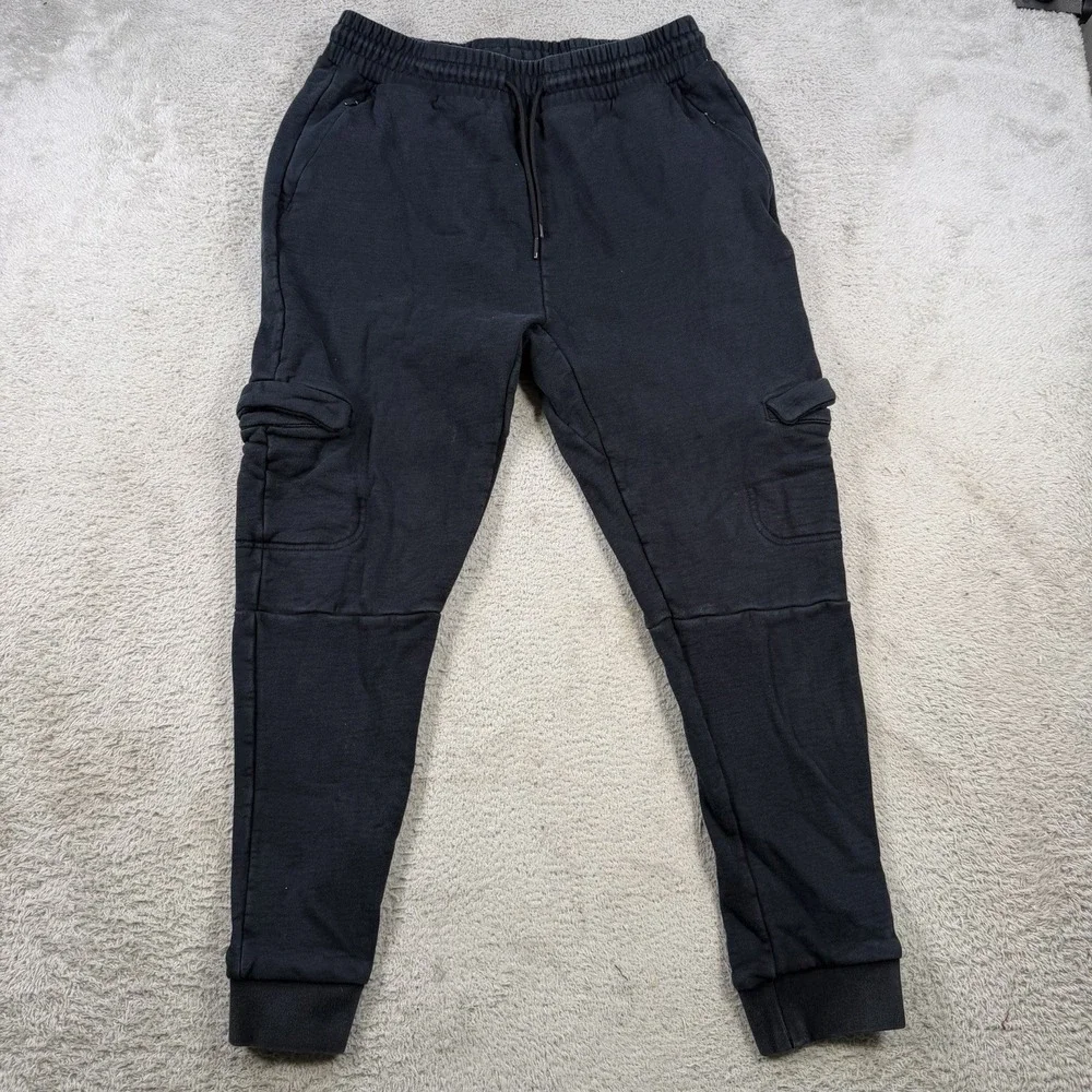 Gymshark Joggers Mens Large Black Cargo Gym Drawstring Stretch Fleece Sweatpants